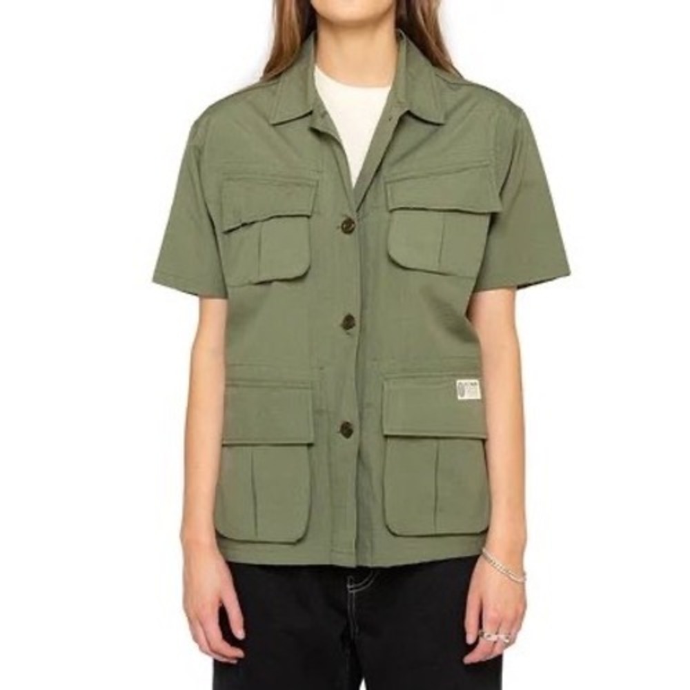 Deus Ex Machina Womens Utility Ripstop Shirt 12 Olive Green Boxy Gorpcore Unisex